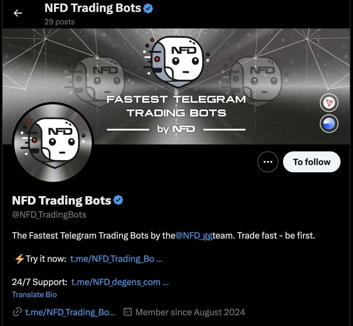 NFD trade bot twitter account